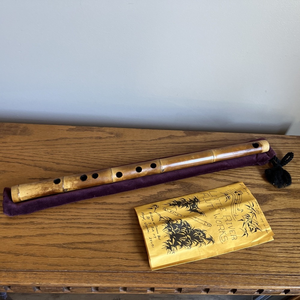 Vintage 1980s Handmade Little River Flute Works Renaissance Flute Bamboo w/ Bag